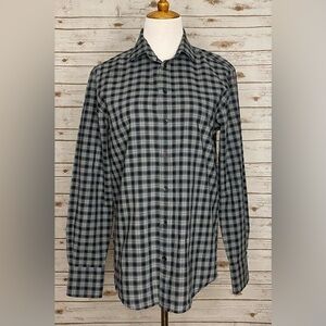 rag & bone classic grey/black plaid cotton button-down shirt Size 15.5/Medium